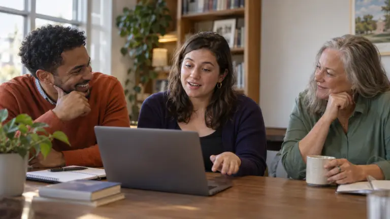 Team of 3 talking at a table